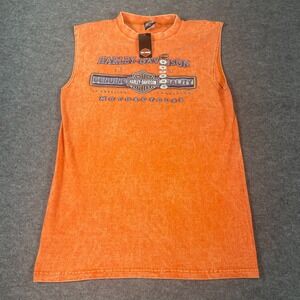 Harley Davidson Shirt Mens Large Orange Heathered Sleeveless Tank Deadstock Y2K